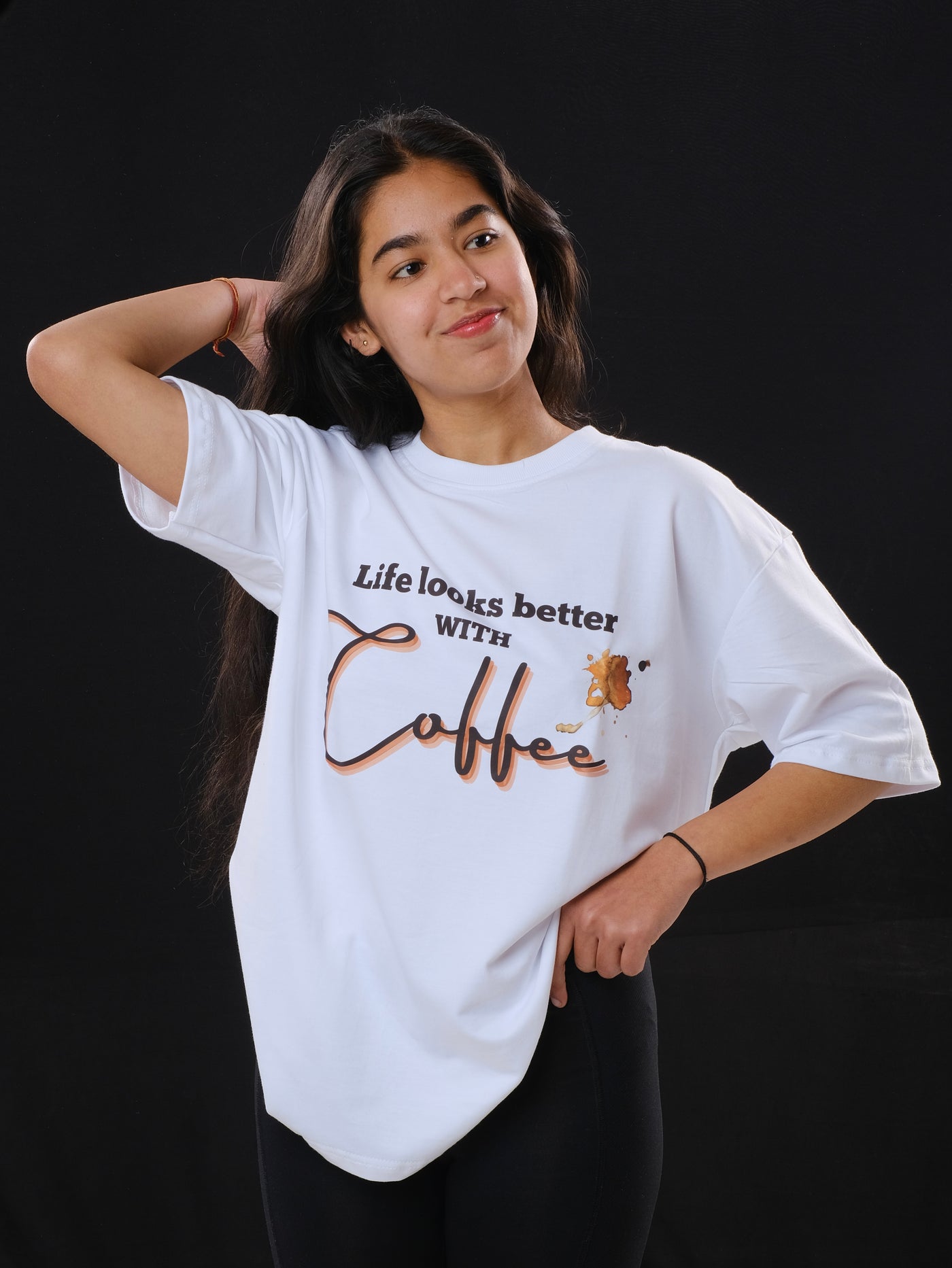 LIFE LOOKS BETTER WITH COFFEE OVERSIZED TEE D1