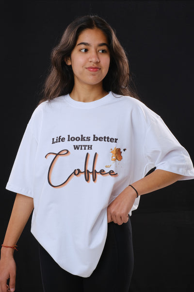 LIFE LOOKS BETTER WITH COFFEE OVERSIZED TEE D1